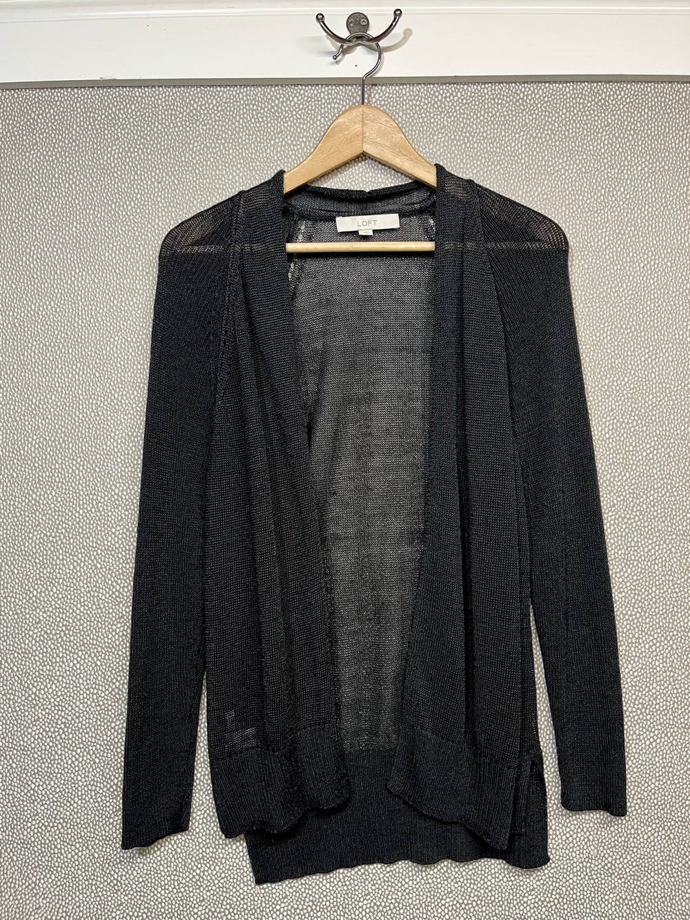 M LOFT Black Open-Front Lightweight Linen Blend Cardigan Sweater #38